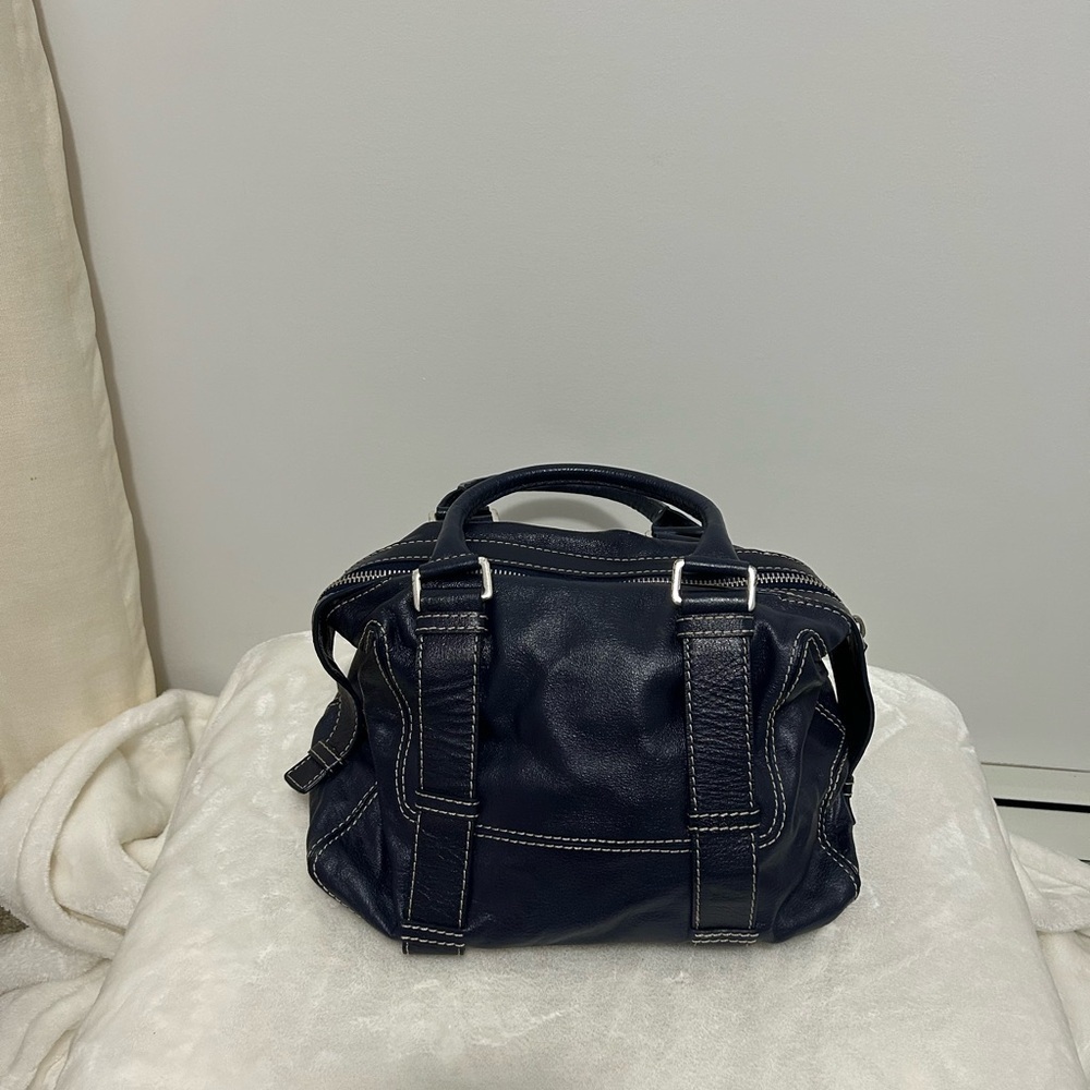 Michael Kors Vintage Navy Blue Leather Contrast Stitch Satchel Bag - Picture 5 of 6